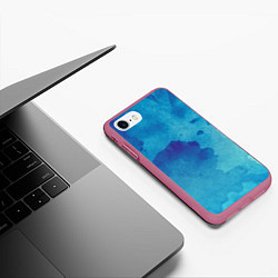Чехол iPhone 7/8 матовый Синяя акварель, цвет: 3D-малиновый — фото 2