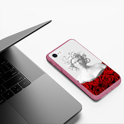 Чехол iPhone 7/8 матовый Унисекс / Snake roses girl, цвет: 3D-малиновый — фото 2