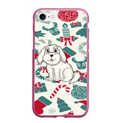 Чехол iPhone 7/8 матовый Новогодний щенок, цвет: 3D-малиновый