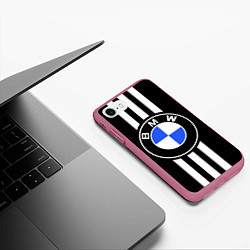Чехол iPhone 7/8 матовый BMW: White Strips, цвет: 3D-малиновый — фото 2