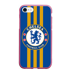 Чехол iPhone 7/8 матовый FC Chelsea: Gold Lines, цвет: 3D-малиновый