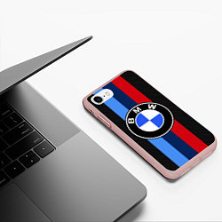 Чехол iPhone 7/8 матовый BMW SPORT, цвет: 3D-светло-розовый — фото 2