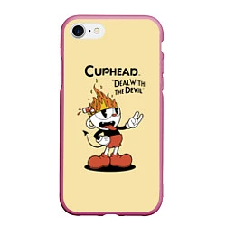 Чехол iPhone 7/8 матовый Cuphead: Flame Mugman, цвет: 3D-малиновый