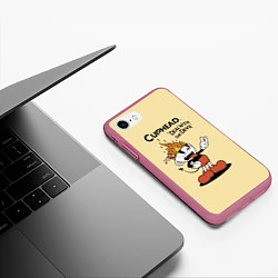 Чехол iPhone 7/8 матовый Cuphead: Flame Mugman, цвет: 3D-малиновый — фото 2
