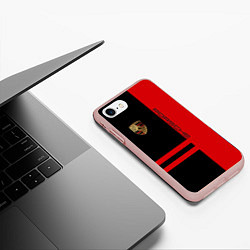 Чехол iPhone 7/8 матовый Porsche: Red Sport, цвет: 3D-светло-розовый — фото 2
