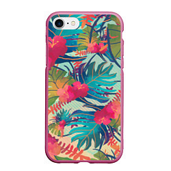 Чехол iPhone 7/8 матовый Тропический мотив, цвет: 3D-малиновый