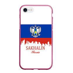 Чехол iPhone 7/8 матовый Sakhalin: Russia, цвет: 3D-малиновый