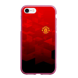 Чехол iPhone 7/8 матовый FC Man UTD: Red Poly, цвет: 3D-малиновый
