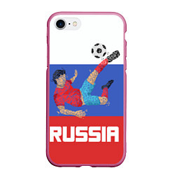 Чехол iPhone 7/8 матовый Russia Footballer, цвет: 3D-малиновый