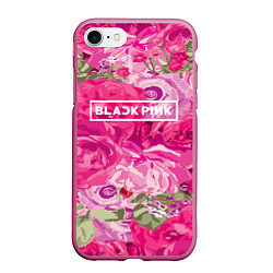 Чехол iPhone 7/8 матовый Black Pink: Abstract Flowers