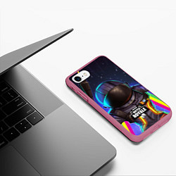 Чехол iPhone 7/8 матовый Fortnite: Space Rainbow, цвет: 3D-малиновый — фото 2