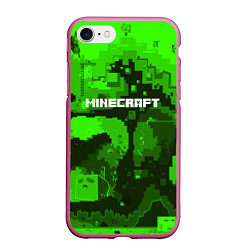 Чехол iPhone 7/8 матовый Minecraft: Green World, цвет: 3D-малиновый