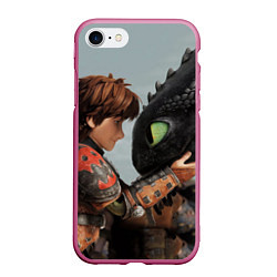 Чехол iPhone 7/8 матовый Как приручить дракона, цвет: 3D-малиновый