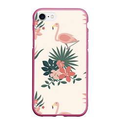 Чехол iPhone 7/8 матовый Розовый фламинго и цветы
