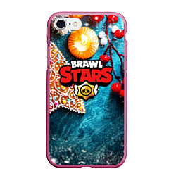 Чехол iPhone 7/8 матовый Brawl Stars новогодний, цвет: 3D-малиновый