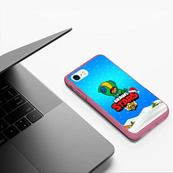 Чехол iPhone 7/8 матовый Brawl Stars новогодний LEON, цвет: 3D-малиновый — фото 2