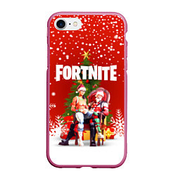 Чехол iPhone 7/8 матовый FORTNITE НОВОГОДНИЙ, цвет: 3D-малиновый