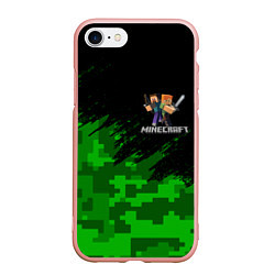 Чехол iPhone 7/8 матовый MINECRAFT, цвет: 3D-светло-розовый