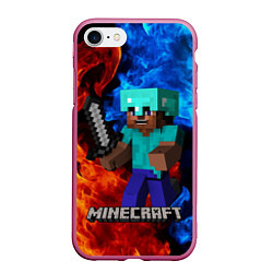 Чехол iPhone 7/8 матовый MINECRAFT, цвет: 3D-малиновый