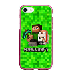 Чехол iPhone 7/8 матовый MINECRAFT, цвет: 3D-малиновый