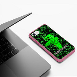 Чехол iPhone 7/8 матовый MINECRAFT CREEPER, цвет: 3D-малиновый — фото 2