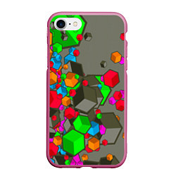 Чехол iPhone 7/8 матовый Кубики, цвет: 3D-малиновый