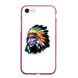 Чехол iPhone 7/8 матовый Индеец, цвет: 3D-малиновый