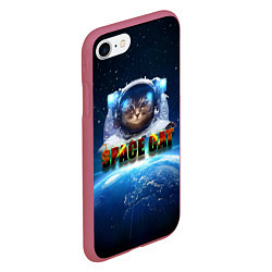 Чехол iPhone 7/8 матовый Космический кот, цвет: 3D-малиновый — фото 2