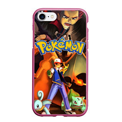 Чехол iPhone 7/8 матовый POKEMON, цвет: 3D-малиновый