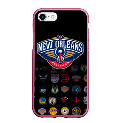 Чехол iPhone 7/8 матовый New Orleans Pelicans 1, цвет: 3D-малиновый