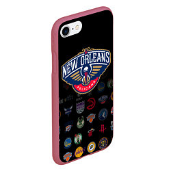 Чехол iPhone 7/8 матовый New Orleans Pelicans 1, цвет: 3D-малиновый — фото 2