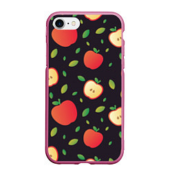 Чехол iPhone 7/8 матовый Яблочный узор, цвет: 3D-малиновый
