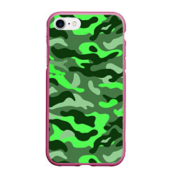 Чехол iPhone 7/8 матовый CAMOUFLAGE GREEN, цвет: 3D-малиновый