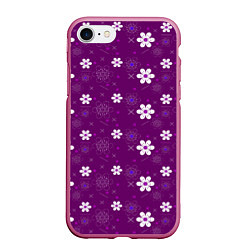 Чехол iPhone 7/8 матовый Узор цветы на фиолетовом фоне