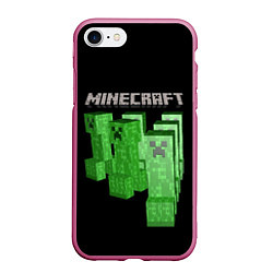 Чехол iPhone 7/8 матовый MINECRAFT CREEPER, цвет: 3D-малиновый