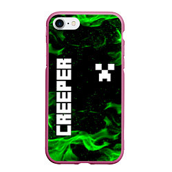 Чехол iPhone 7/8 матовый MINECRAFT CREEPER, цвет: 3D-малиновый