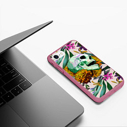 Чехол iPhone 7/8 матовый Череп в цветах, цвет: 3D-малиновый — фото 2