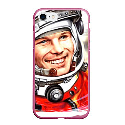 Чехол iPhone 7/8 матовый Юрий Гагарин 1, цвет: 3D-малиновый