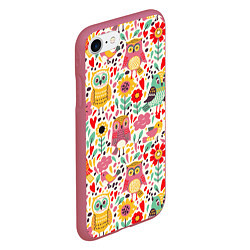 Чехол iPhone 7/8 матовый Красочные совы и цветы, цвет: 3D-малиновый — фото 2