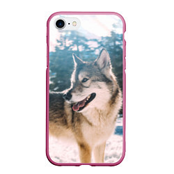 Чехол iPhone 7/8 матовый Волк и снег, цвет: 3D-малиновый