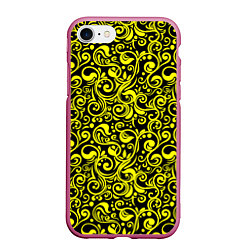 Чехол iPhone 7/8 матовый Желтые узоры, цвет: 3D-малиновый