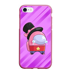 Чехол iPhone 7/8 матовый AMONG US - В шляпке, цвет: 3D-малиновый