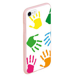 Чехол iPhone 7/8 матовый Цветные ладошки - Детский узор, цвет: 3D-светло-розовый — фото 2