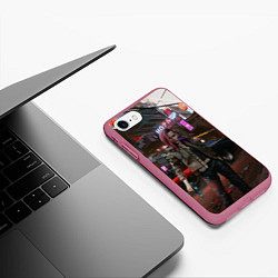 Чехол iPhone 7/8 матовый Cyberpunk 2077, цвет: 3D-малиновый — фото 2