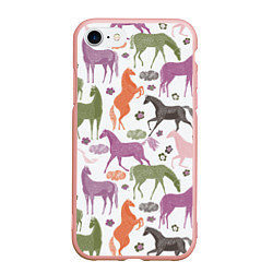 Чехол iPhone 7/8 матовый Лошадки, цвет: 3D-светло-розовый