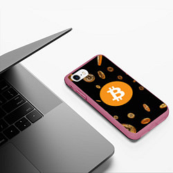 Чехол iPhone 7/8 матовый BITCOIN, цвет: 3D-малиновый — фото 2