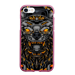 Чехол iPhone 7/8 матовый Хищный лев киборг, цвет: 3D-малиновый