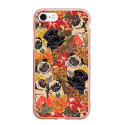 Чехол iPhone 7/8 матовый Мопсики Цветочки, цвет: 3D-светло-розовый
