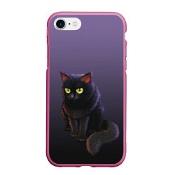 Чехол iPhone 7/8 матовый Черный кот на фиолетовом, цвет: 3D-малиновый