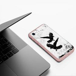 Чехол iPhone 7/8 матовый Gothic crows, цвет: 3D-светло-розовый — фото 2